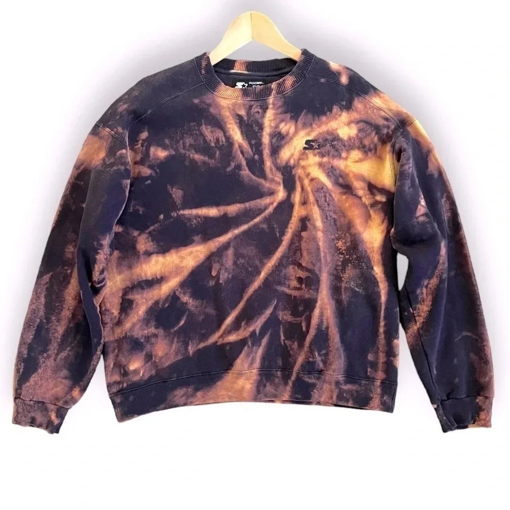 Vintage STARTER Upcycled Bleach-Dyed Crew Neck Pullover Sweatshirt Women’s MED - Picture 8 of 8